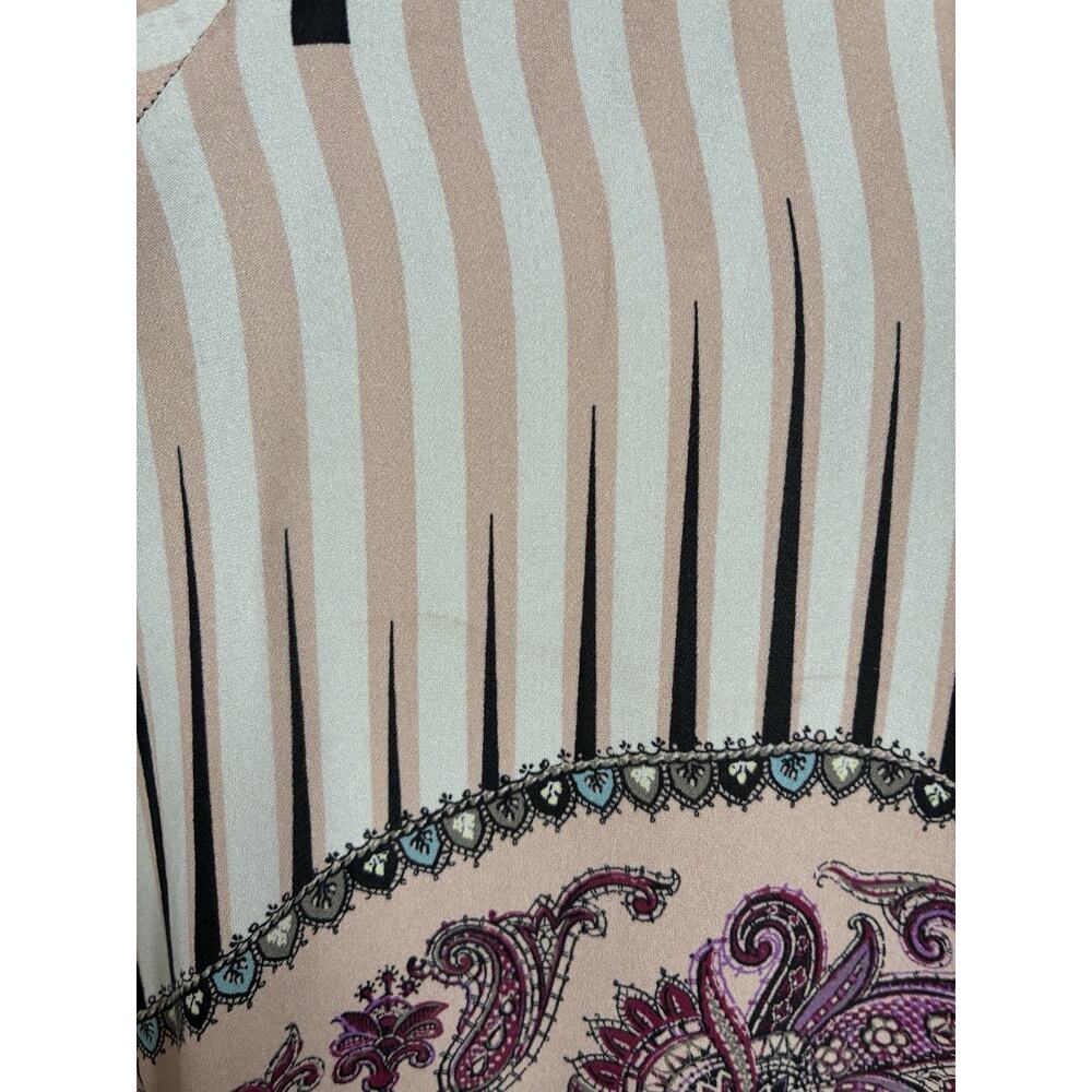 Etro Sz 40 US 4 100% Silk Blouse Paisley Stripe Italy V-Neck Hi-Low FLAW Silk - Picture 8 of 10